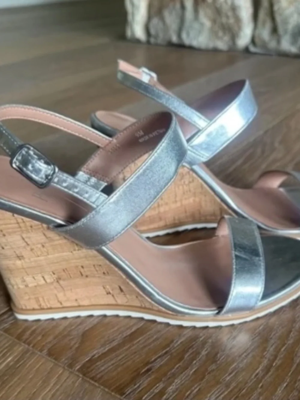 LINEA PAOLO Elara Wedge Sandal Silver Metallic Slingback 3.5